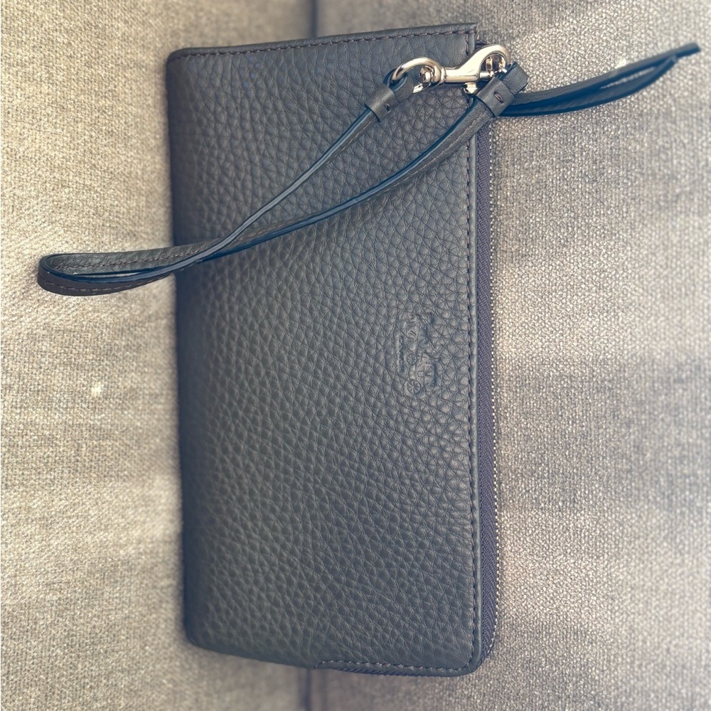 Coach Pebbled Olive Green Leather Wristlet